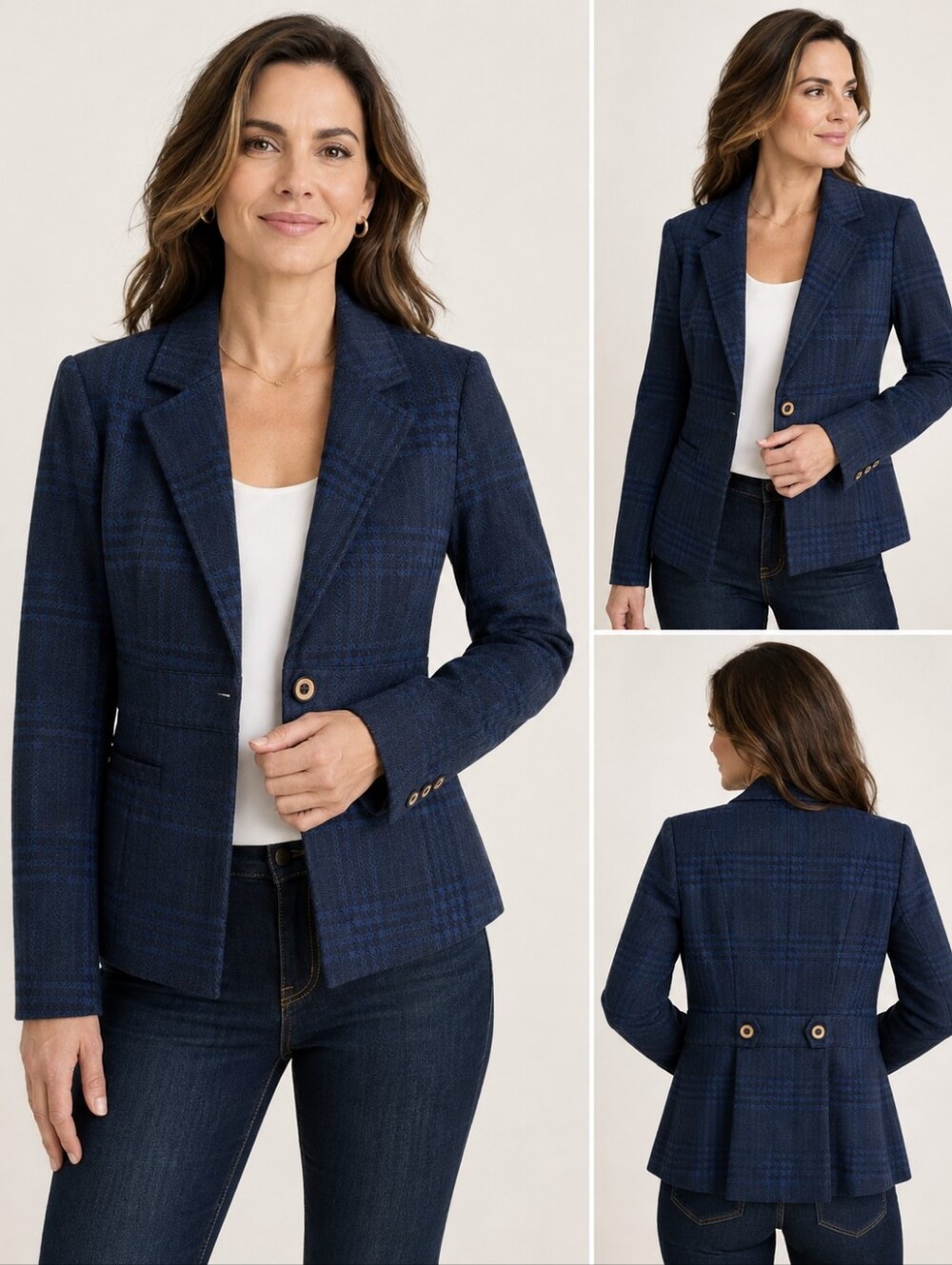CAbi Checkout Blazer Blue Lagoon - S - Plaid Peplum Fitted Silhouette